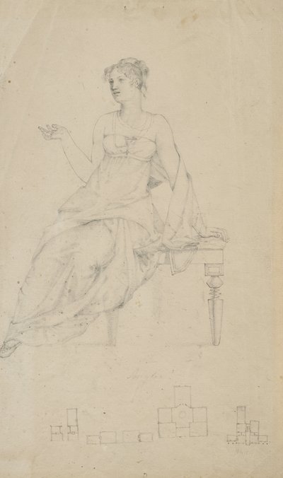 Woman Seated on a Bench and Four Floor Plans by Samuel Finley Breese Morse
